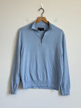 Brooks Brothers Supima Cotton 1/4 Zip Sweater Coastal Blue M Preppy Quiet Luxury